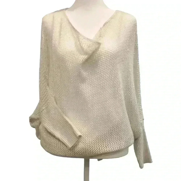 Bisou Bisou Tops - MICHELE BOHBOT BISOU BISOU METALLIC OPEN WEAVE PULLOVER TOP SIZE M